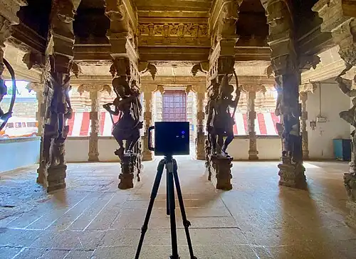 Scanning the intricately sculpted pillars to capture their fine details.