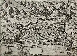 Image 63Map of Shkodër with the Buna river in 1571 by Giovanni Francesco Camocio (from Albanian piracy)