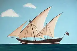 A painting of a Baghlah, traditional deep sea dhow