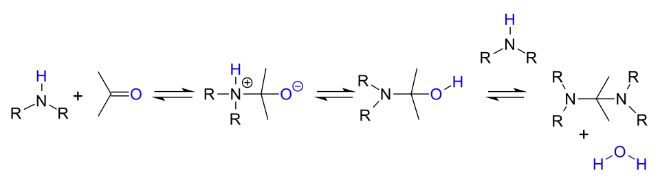 Reaction of secondary amine with a carbonyl group