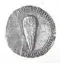 Counterseal of Alfonso II of Aragon, dated 1187: one of the earliest depiction of a "heraldic shield" (depiction of the shield design in isolation of the full depiction of the armed bearer), in this case showing an early form of the Pales of Aragon. The shield at this time still has the "kite" shape.