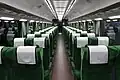 The interior of car 2 (green-coloured seats)