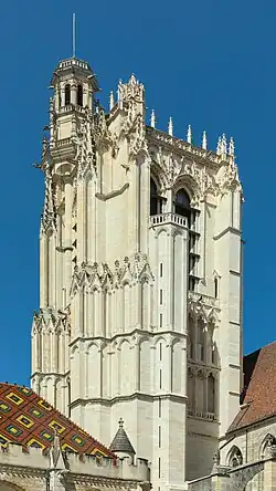 The top of the South Tower and its campanile, or bell tower