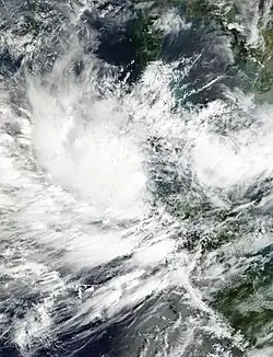 A tropical cyclone east of Sumatra island