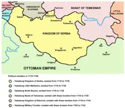 Central regions of Serbia divided between Habsburgs and Ottomans, from 1718 to 1739