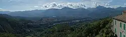 Panorama of the Serchio valley with the town of Barga
