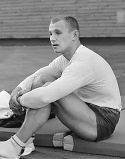 Sergey Diomidov, twice Olympic silver and bronze medalist. (Close to the parallel bars).