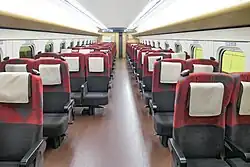 Interior of ordinary-class car E725-409 (car 7) in February 2022
