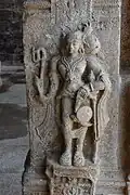 Sculpture of warrior woman from the Vijayanagar period armed with a katar, 16th century, Sesha Mandapa hall of the Sri Ranganathaswamy Temple
