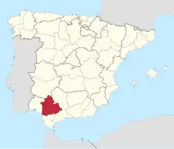 Map of Spain with the province of Seville highlighted