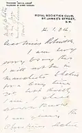 Letter from Ernest Shackleton to Edith Robinson on Society paper, dated 4 January 1904