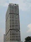 The tower of Shaw Tower, staggered into three sections.