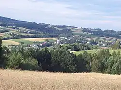 View of village centre and the church