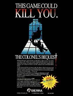 Magazine advertisement showing the dramatic game art of a silhouetted figure in a wheelchair with lightning and shadow holding a dagger