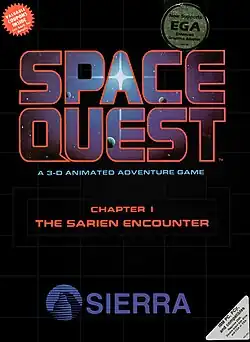 Video game box art with bold futuristic lettering outlined in red against a starry space background with the Sierra logo at the bottom.