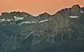 Palisade Crest (left), Mount Jepson (middle), Mount Sill (right) at dawn.