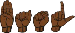 A series of four hands fingerspelling "B-A-S-L"