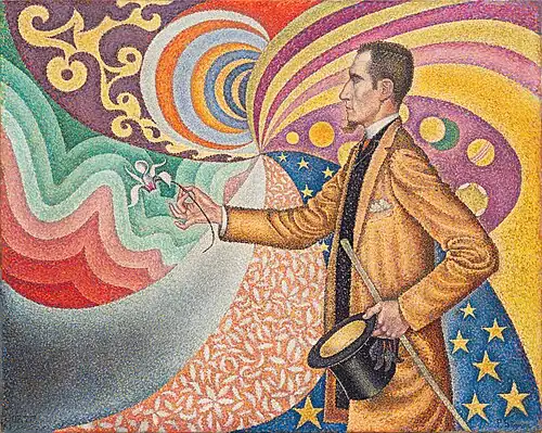 Félix Fénéon; by Paul Signac; 1890; oil on canvas; 73.5 x 92.5&nbsp;cm; Museum of Modern Art (New York City)[235]