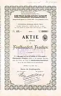Share of the Sihlthalbahn-Gesellschaft, issued 24. March 1893