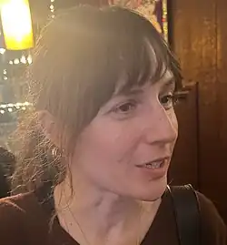Saunders at a Comedy Women in Print social event in 2025