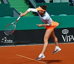 Halep most of the way through her serving motion
