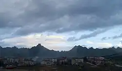 View of the town with mountain range in the background