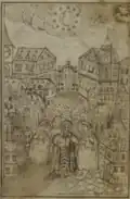 1738 sketch (Mainz) by Juspe ben Meir Schmalkalden, apparently after an engraving[j]