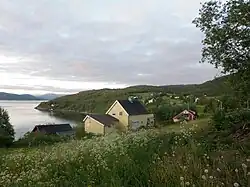 The village of Skjerstad, viewed from Skjerstad Church