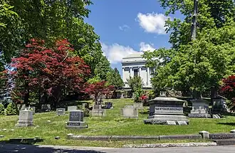 Northern section of the cemetery, with a hill crowned by William Rockefeller Mausoleum (2018)