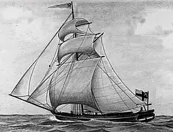 Swedish sloop with the early Union flag and pennant (1822)