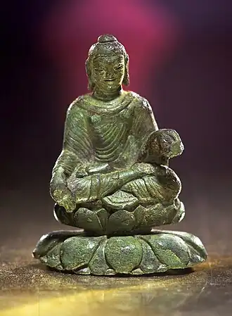 The Gupta bronze Helgö Buddha reached Sweden along the Silk Road, between the 6th and 8th century CE.[84]