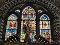 Stained-glass window from ca. 1389 in the Sacristy of Santa Maria Novella, Florence. The whole window was restored in 1895 by the De Matteis firm. The bottom central panel depicting the Nativity was created ex novo by De Matteis in 1895.