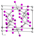 Structure of solid SnI2. Color code: violet = I, gray = Sn.