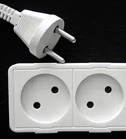 CEE 7/1 socket, accepts CEE 7/2 (unearthed) plug and also CEE 7/4, CEE 7/6 and CEE 7/7 (earthed) plugs