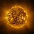 Solar Orbiter's image of the sun's corona, as it looks in ultraviolet light.