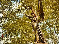 The Soldiers and Sailors Monument (1896) is dedicated to Union soldiers and sailors who died during the American Civil War. It is marked 1861–1865. It is located at Major Mark Park on Hillside Avenue (NY&nbsp;25) at 176th Street.[21]