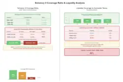 Diagram illustrating an insurance solvency coverage ratio and how it changes under selected stress assumptions