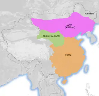 Extent of Western Xia (green) in 1111 over modern borders