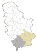 Location of Southern Serbia on political map of Serbia