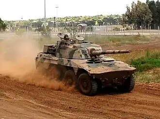Rooikat armoured reconnaissance vehicle.
