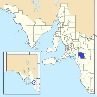 The District Council of Peake as it was prior to disestablishment (blue)