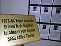 A part of the museum dedicated to Turkish diplomats assassinated by Armenian militant organizations. The sign reads: 1973–84 Yılları arasında Ermeni Terör Örgütleri tarafından yurt dışında Şehit edilen Türkler ("Turks martyred abroad by Armenian terror organizations 1973–84")