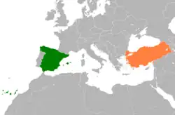 Map indicating locations of Spain and Turkey