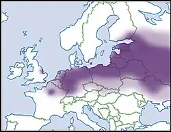 Known range of Sphaerium solidum as of 2012