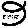 Spinonym "neun 9" (German for nine), the same glyph repeated five times in different orientations.