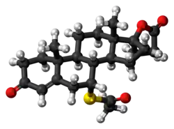 Ball-and-stick model of the spironolactone molecule