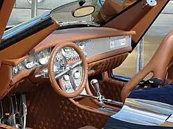 Spyker C8 Spyder interior with a propeller wheel.