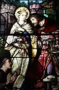 Stained-glass portrayal of St. Elizabeth's miracle of the roses at St Patrick's Basilica, Ottawa