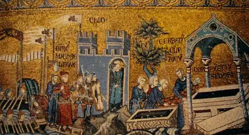 Mosaic in the St. Isidore chapel, in the Basilica of San Marco - Translation of the relics of St. Isidore, Chios.