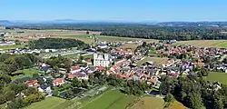 Aerial view with church